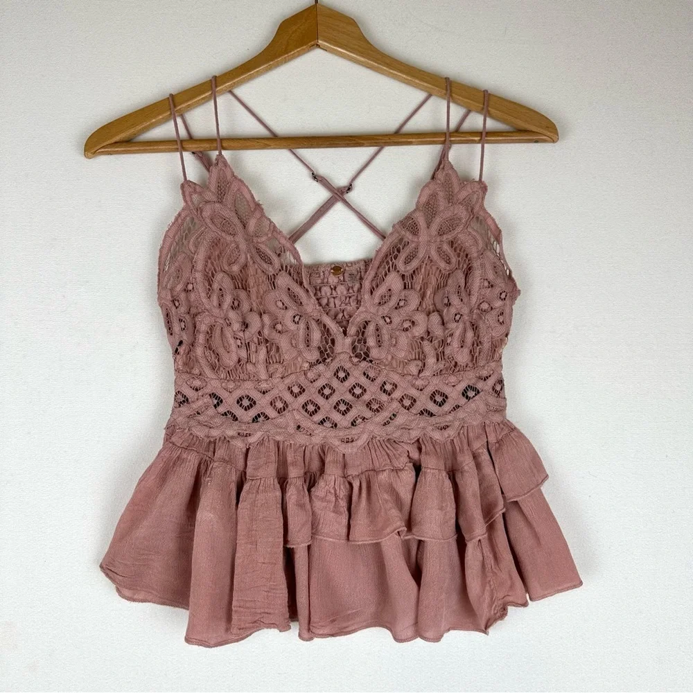 Free People Adela Crochet Lace Ruffle‎ Tank Boho Fairy